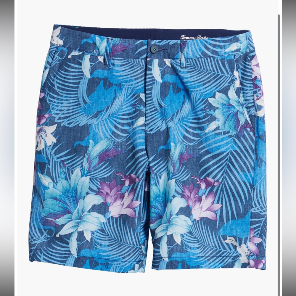 Tommy Bahama Hybrid Shorts Size 30 Ocean Deep Blue Cayman Laredo Blooms 9" Insea - Picture 4 of 9